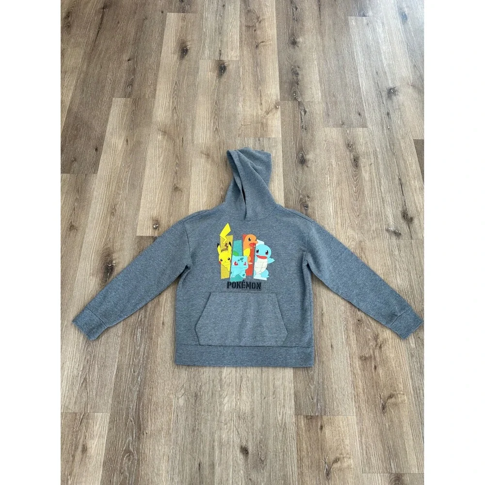 Kids Old Navy Pokemon Gray Hoodie XL 14-16 Pikachu Charmander Bulbasaur Squirtle